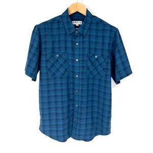 Orvis‎ Classic Short Sleeve Button Up Tech Shirt Mens Size M Blue Plaid UPF 30+